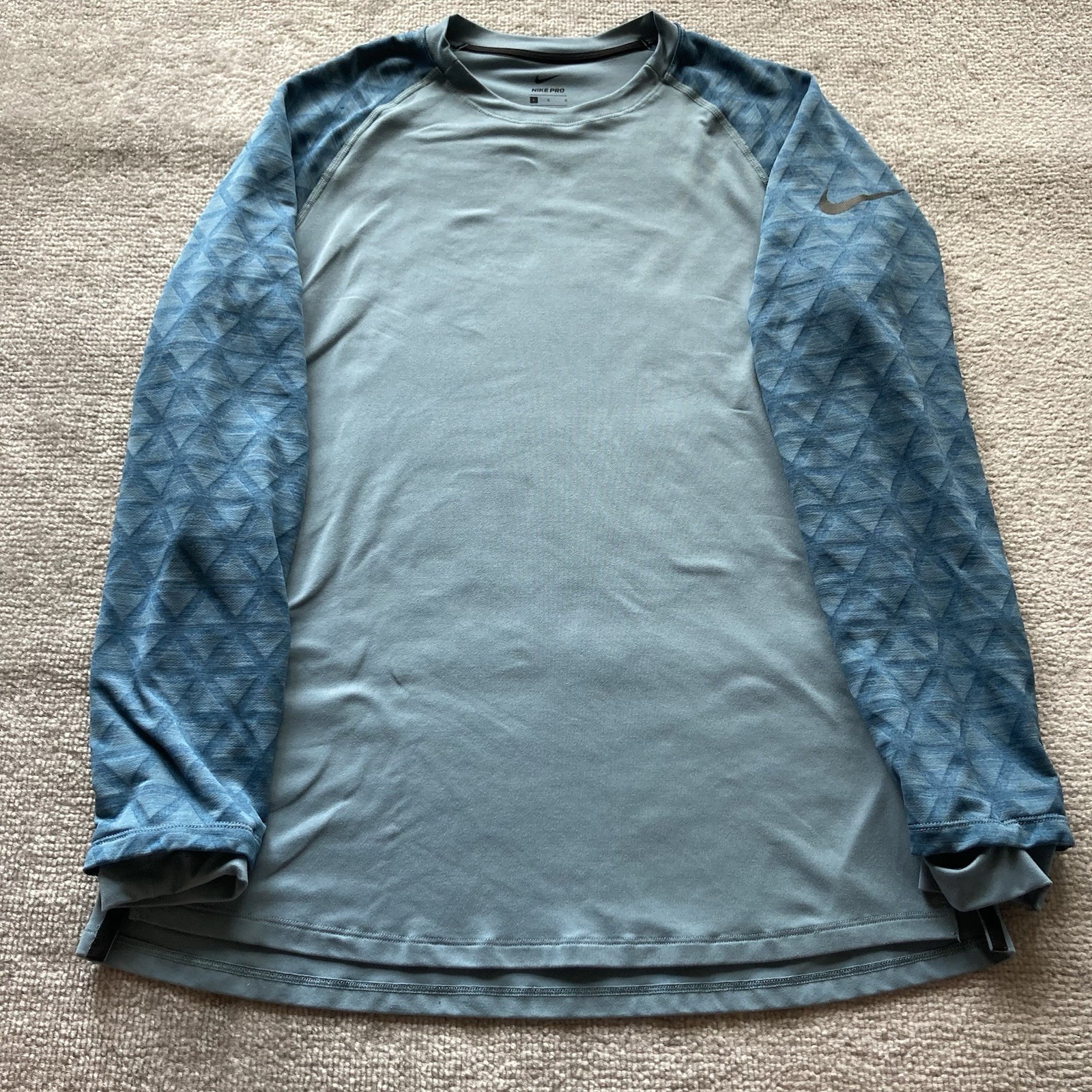 Nike Pro Men's Long Sleeve T-Shirt Large Blue Crew Neck Pullover 929703