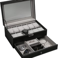 Watch Storage Boxes 12 Slot PU Leather Lockable Men & Women Jewelry Display