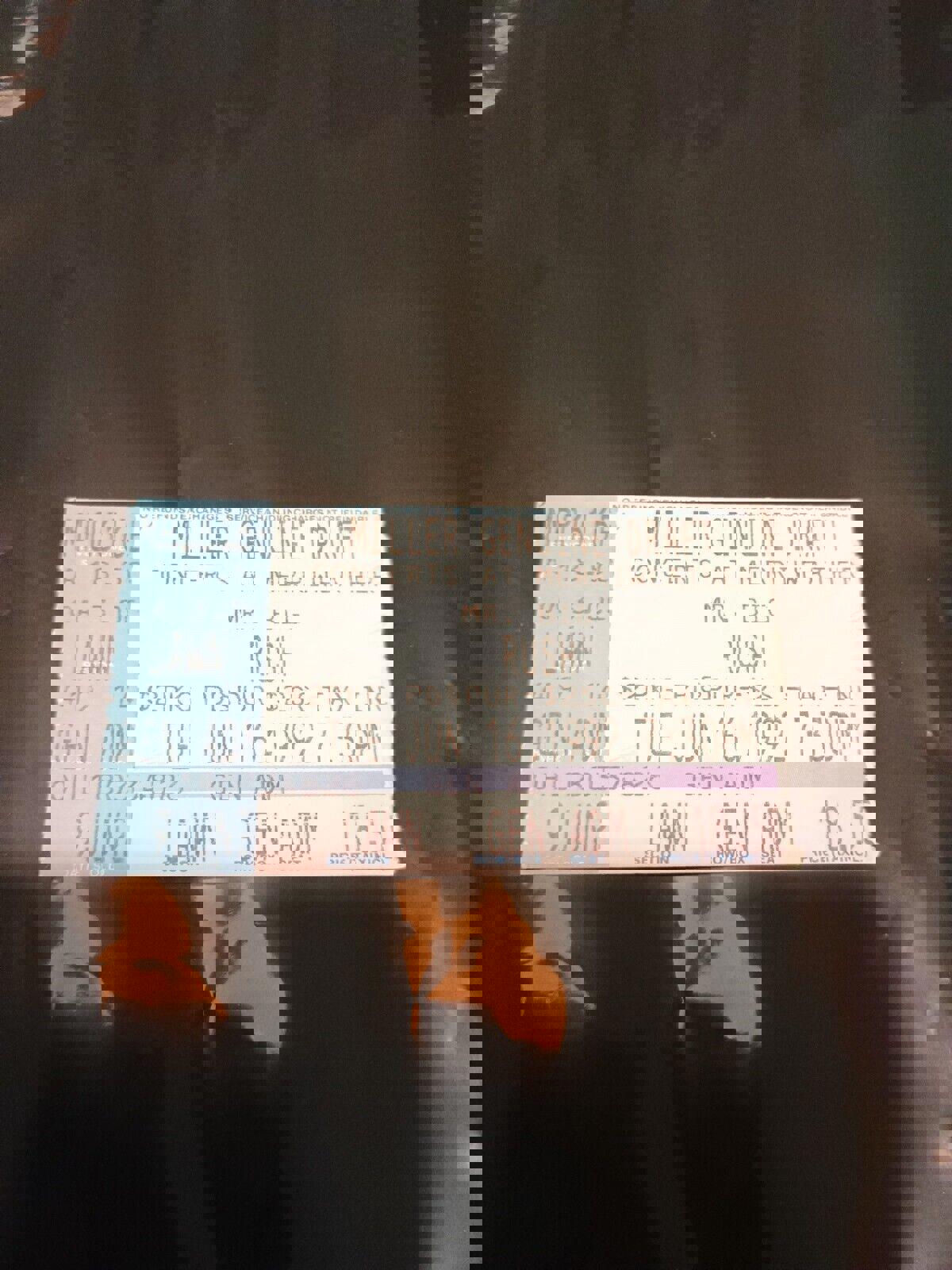 6/16/1992 RUSH/MR.BIG CONCERT TICKET STUB 3rd ROW MERRIWEATHER POST PAVILLION