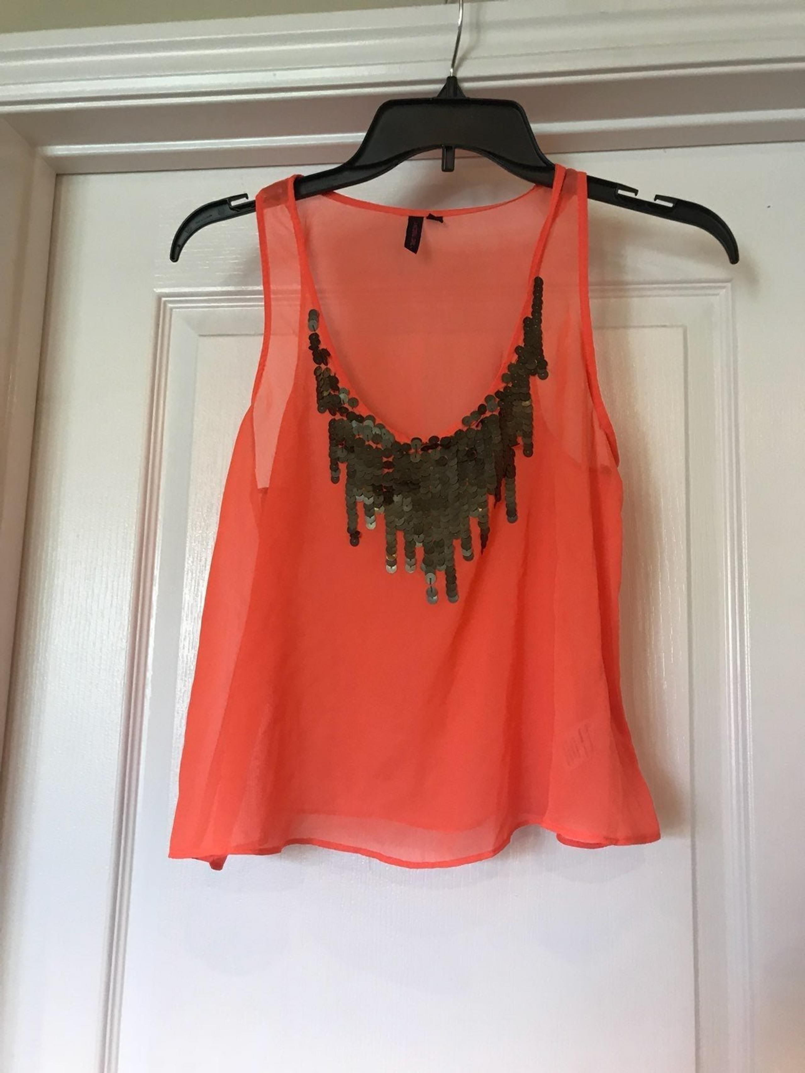 Orange Sheer Gold Sequined Tank