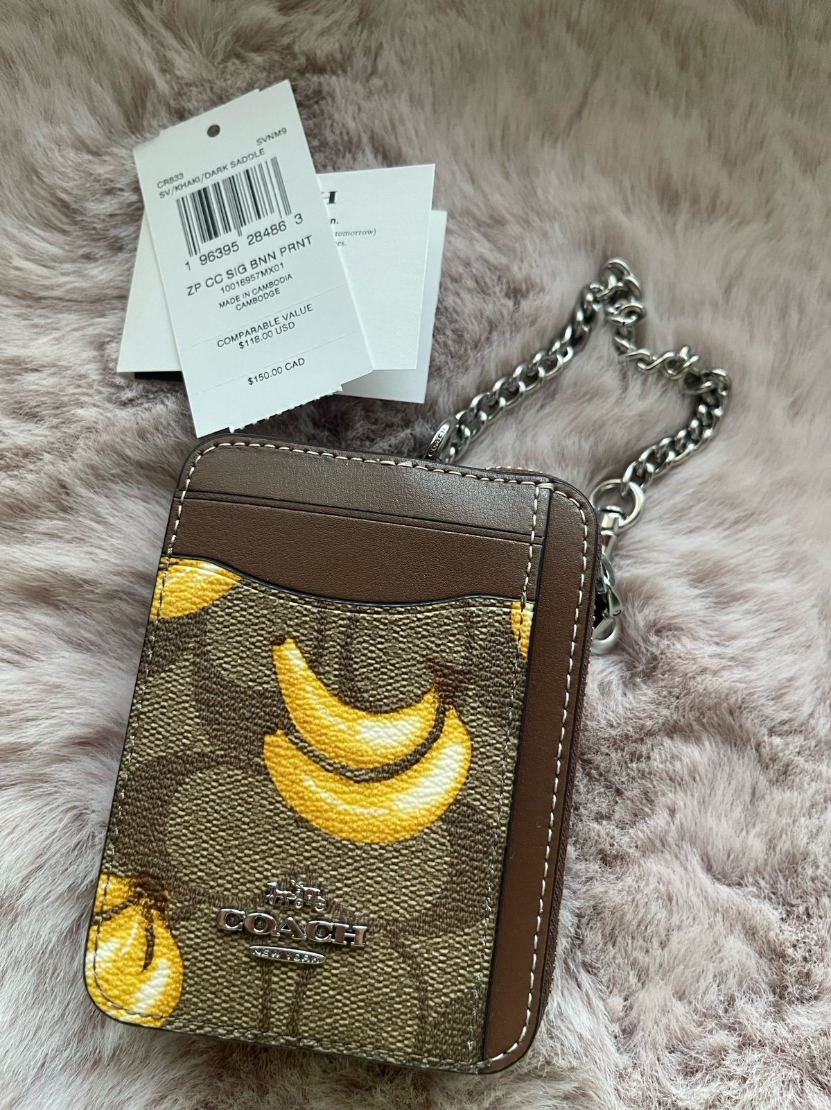 NWT Coach Zip Card Case In Signature Canvas Banana Print CR833