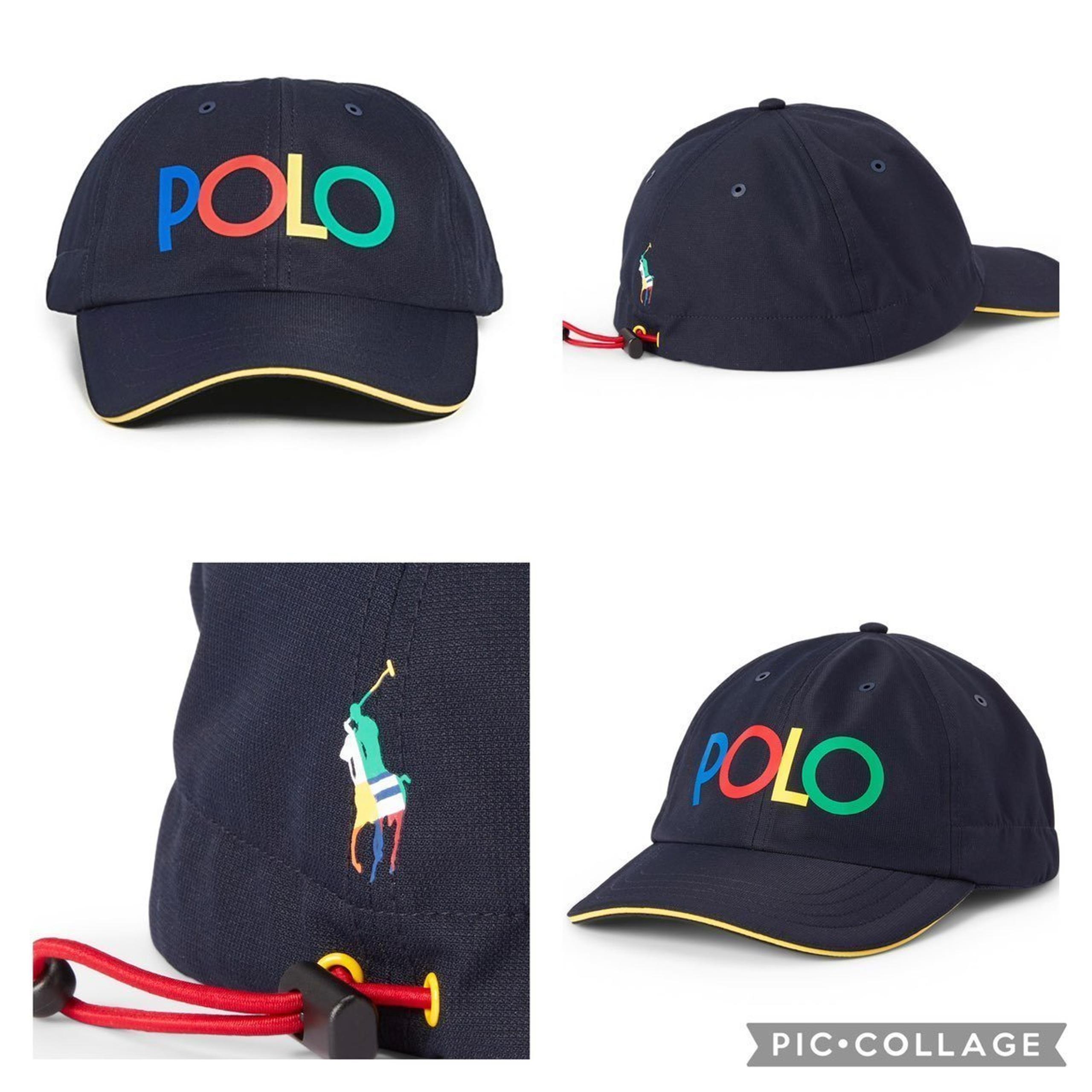 Polo Ralph Lauren Classic Sport Rainbow Logo Toggle Drawcord Cap Hat Navy NEW