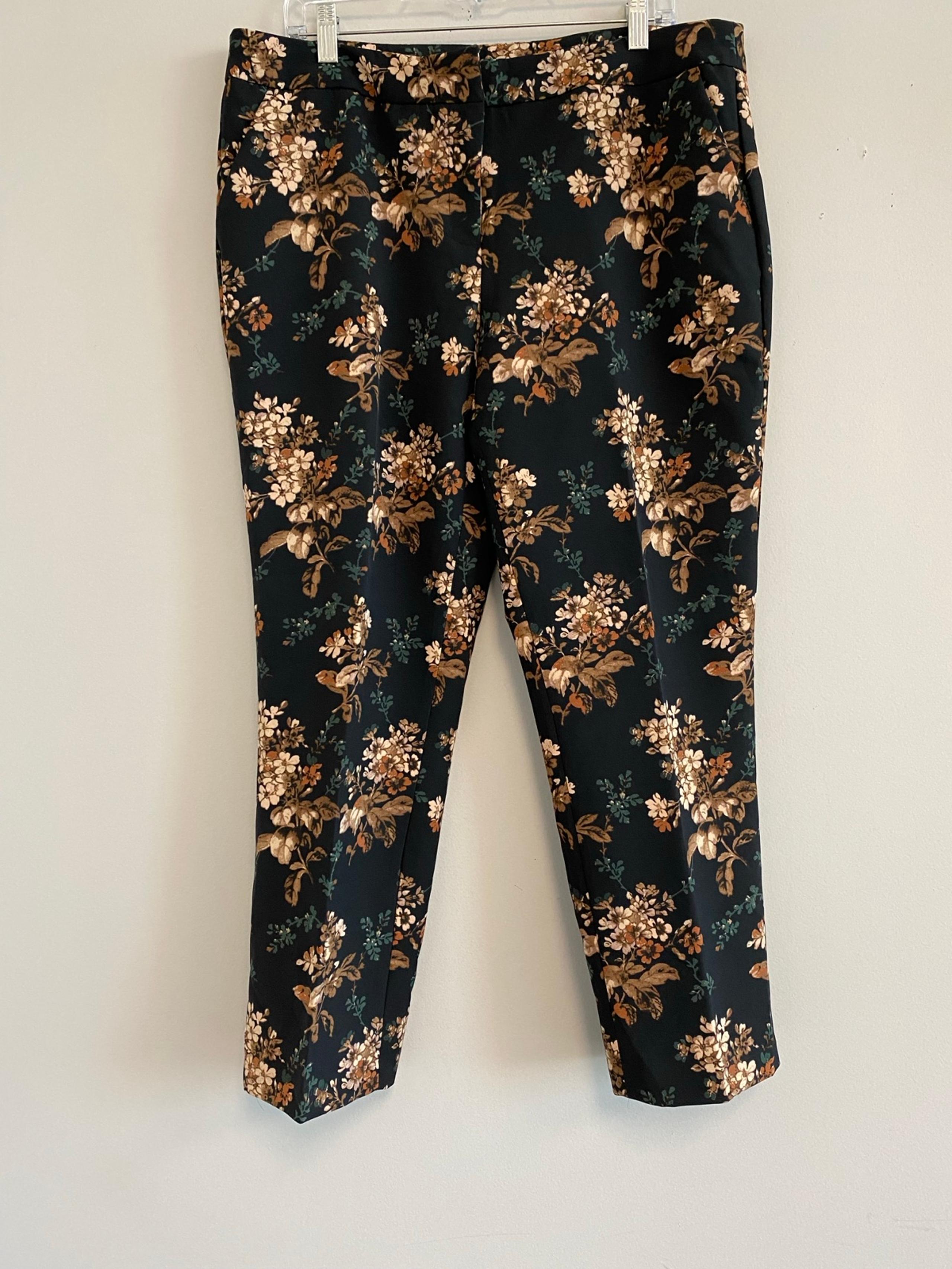 Cynthia Rowley Floral Print Cropped Ankle Pants—Size 14