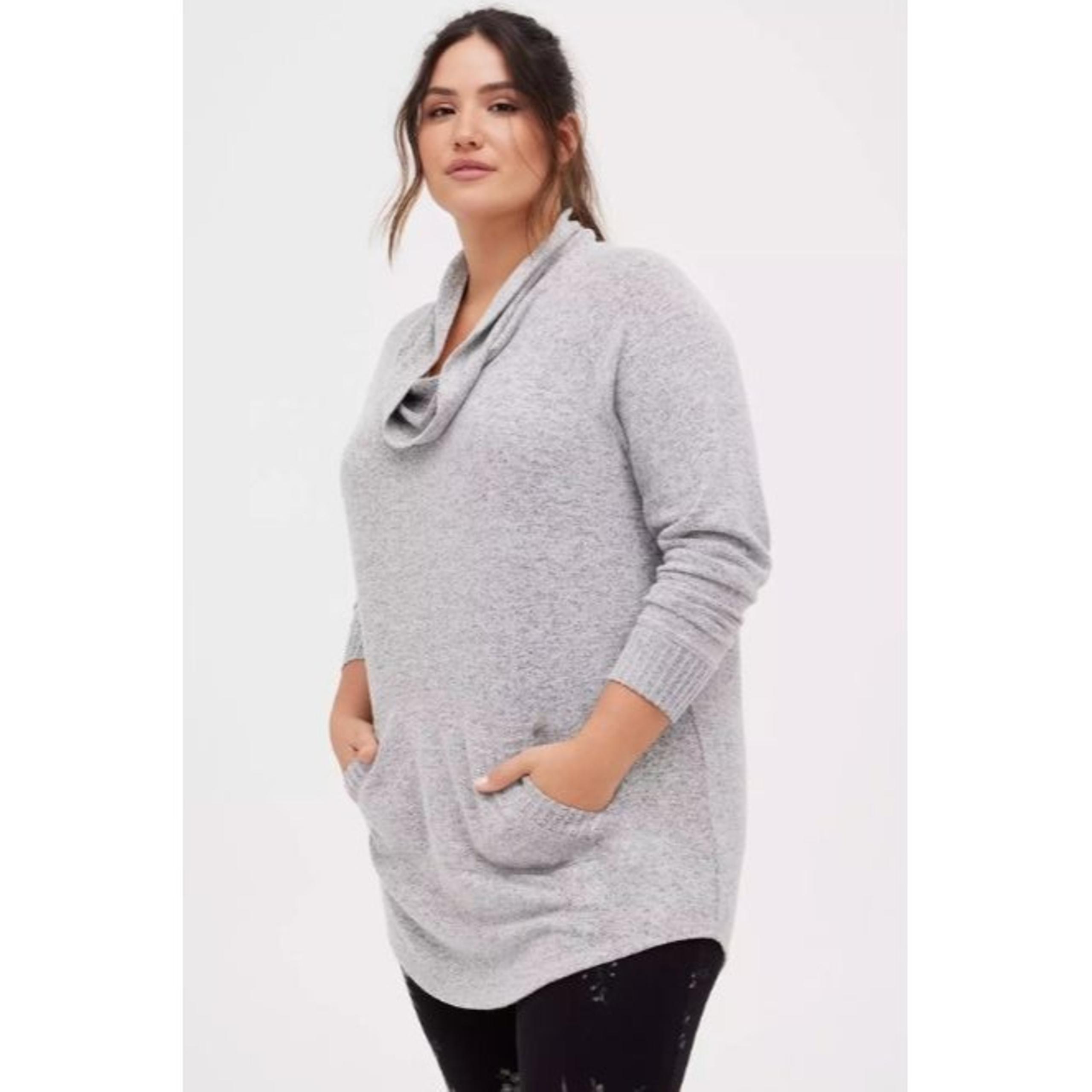 Torrid Gray Heather Super Soft Plush Cowl Neck Tunic Sweater 1X
