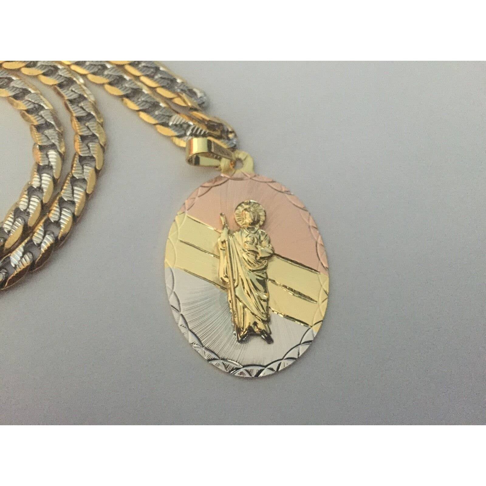 24K Gold Filled St Jude Two Tone Pendant with Necklace