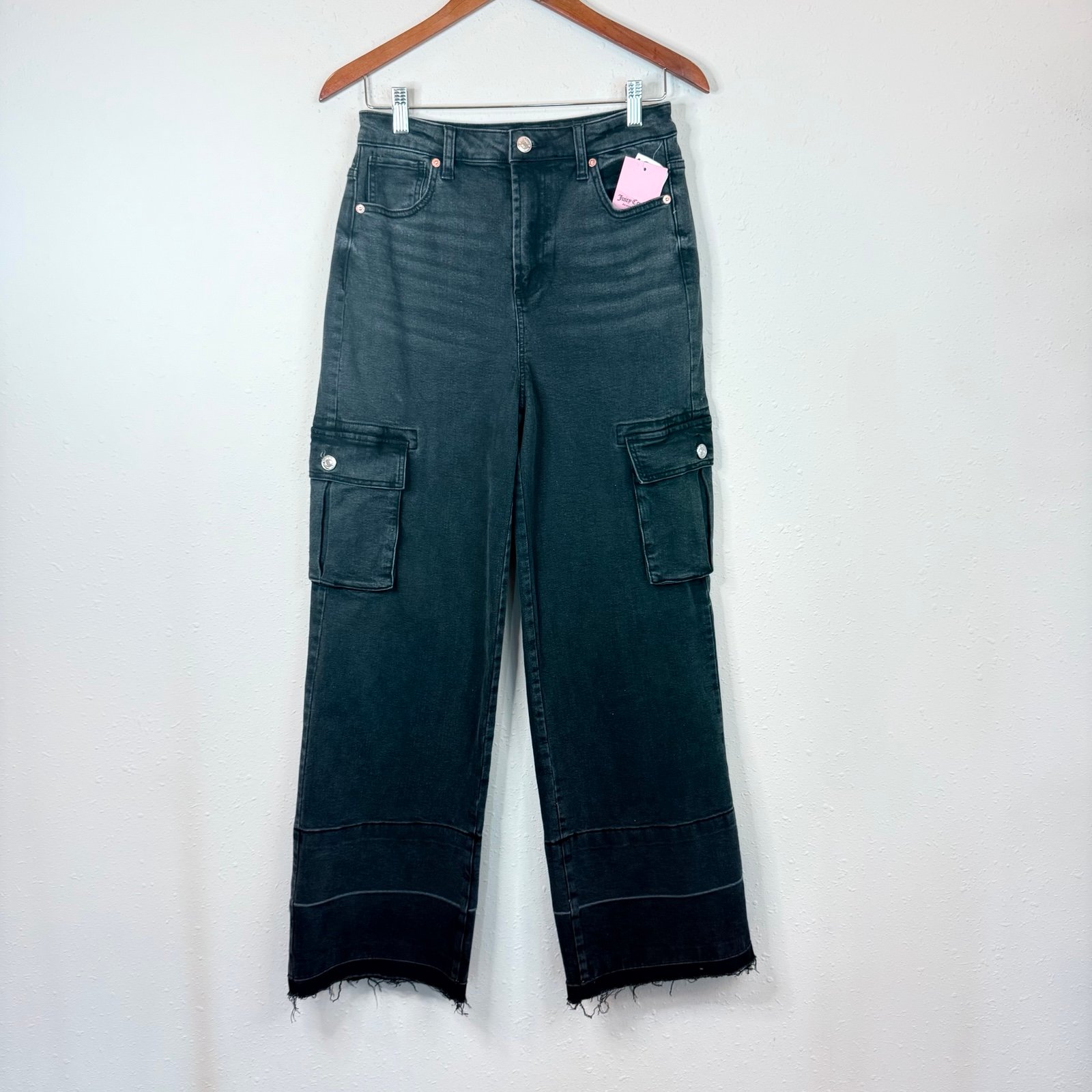 Juicy Couture Lunita Black Washed Wide Leg Cargo Women’s Jeans Sz 9/29 NWT