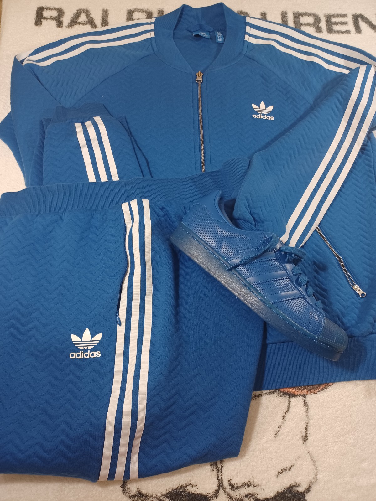 Adidas Originals Womens XL Quilted Tracksuit Jacket Zip Jumper Royal Blue White