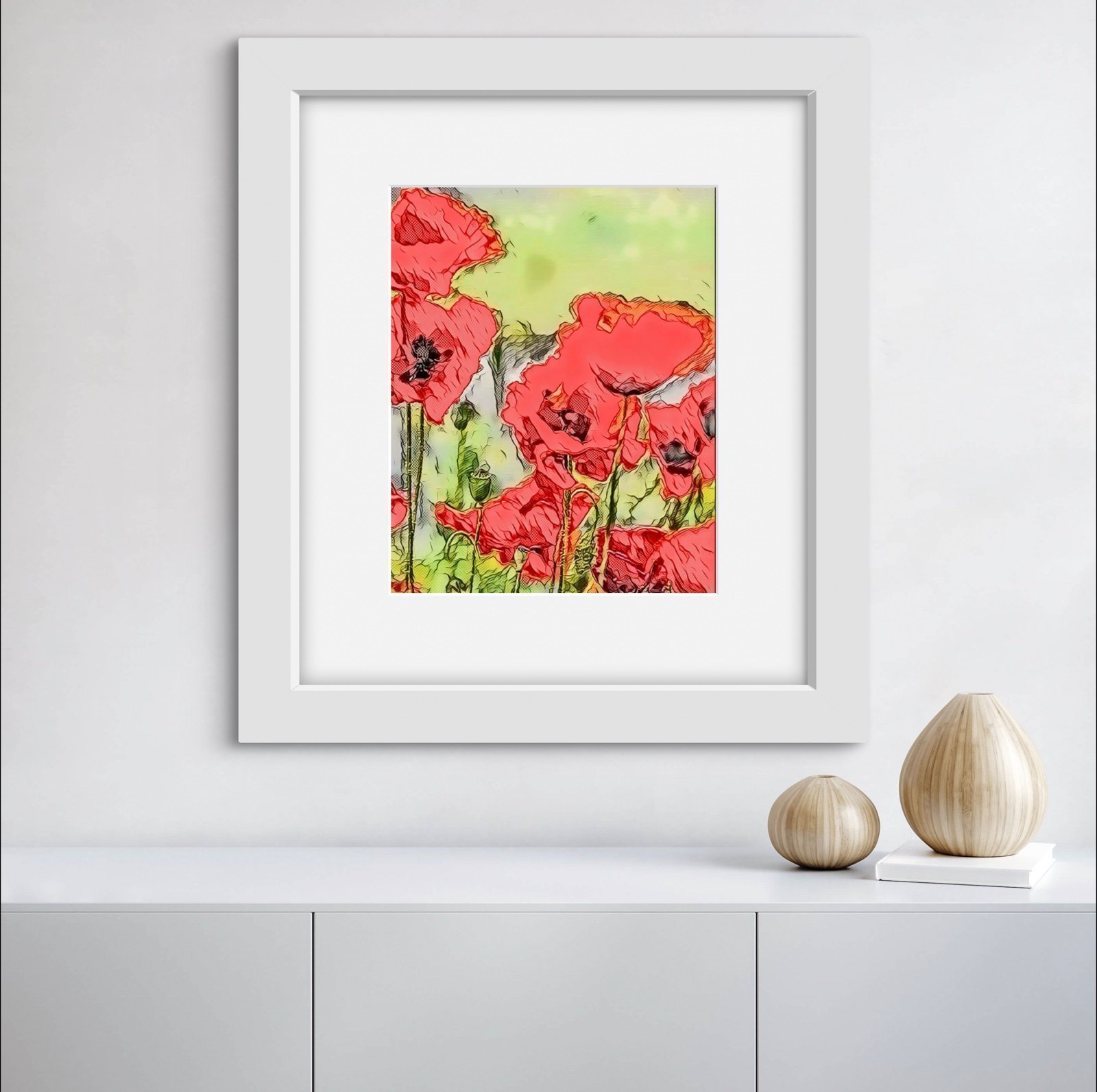 SALE: Art: Watercolor & Ink Original Print/ “Vintage Poppies”