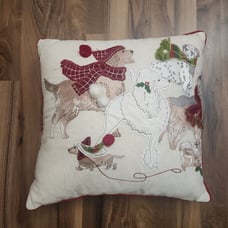 Pier 1 Christmas PARK AVENUE PUPPIES Dogs Embroidered Textured PILLOW w/ Zipper