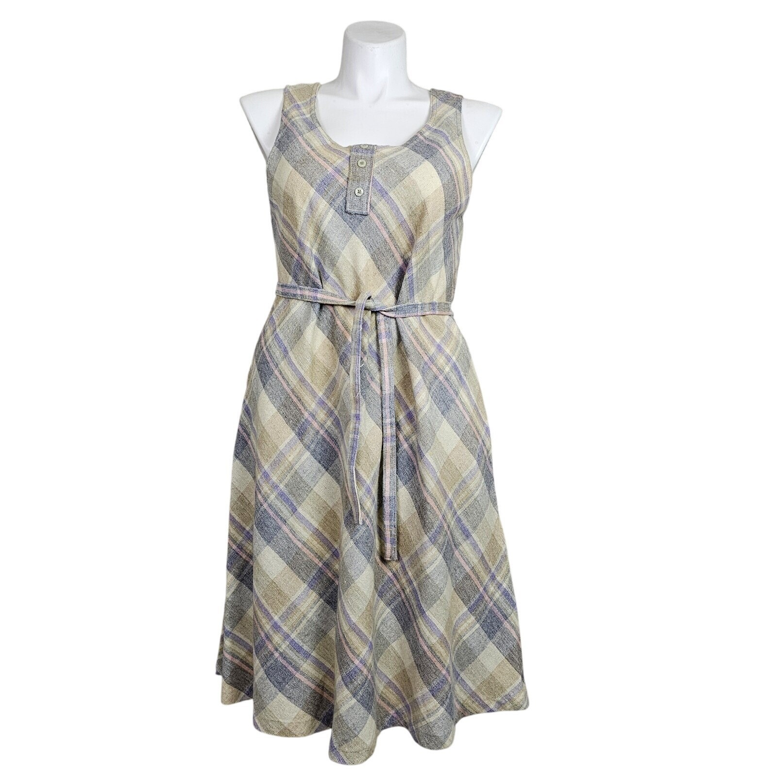 Vintage 70s Richard Todd Plus 16 1/2 Pastel Plaid Midi Tank Sun Dress Casual