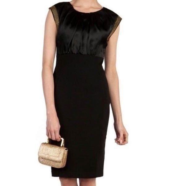 Ted Baker London Black Silk & Rhinestone Elate Midi Sheath Dress 3 Medium US 8