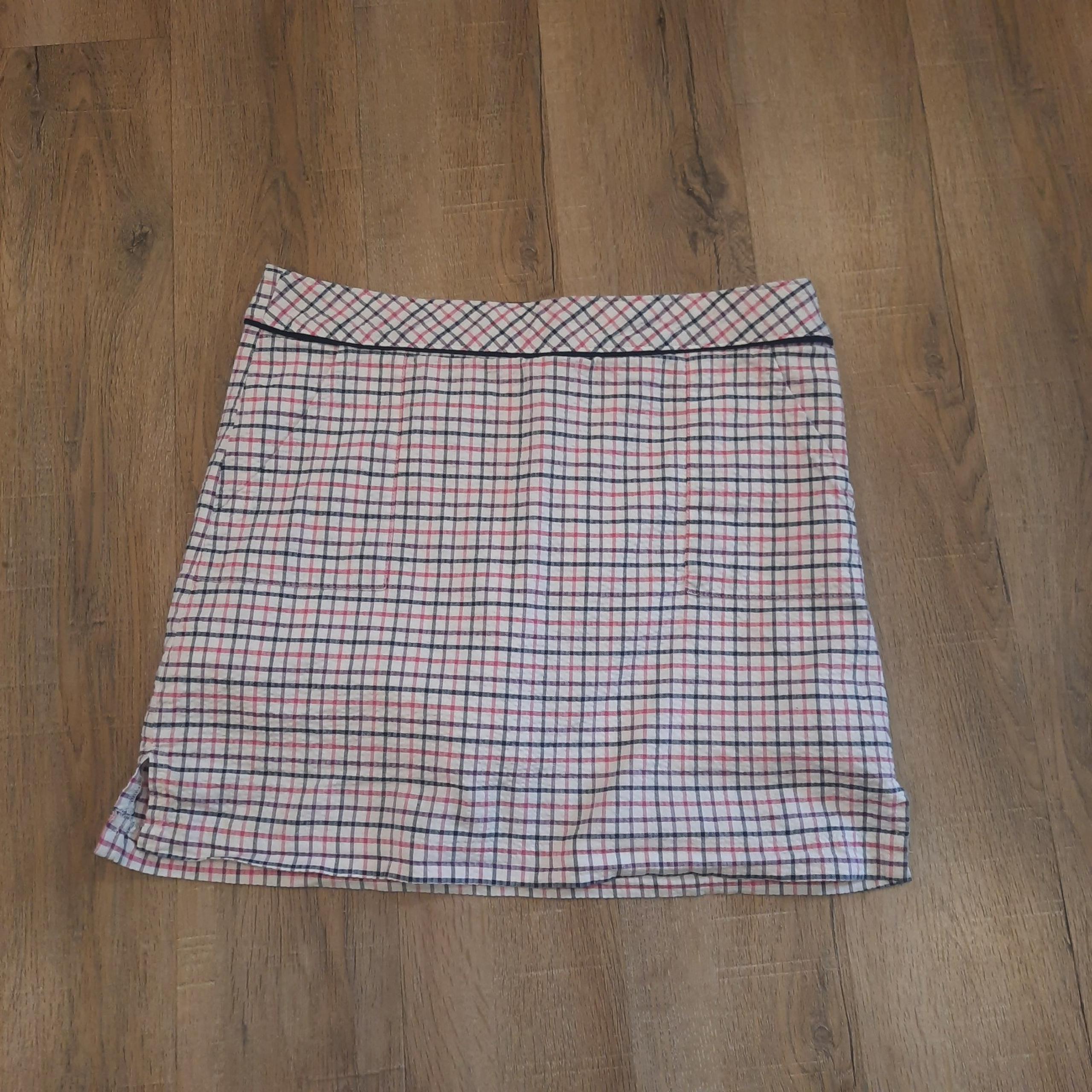 Greg Norman Women's Tennis Golf Navy Pink Check Pattern Skort Skirt Size 8 Pocke