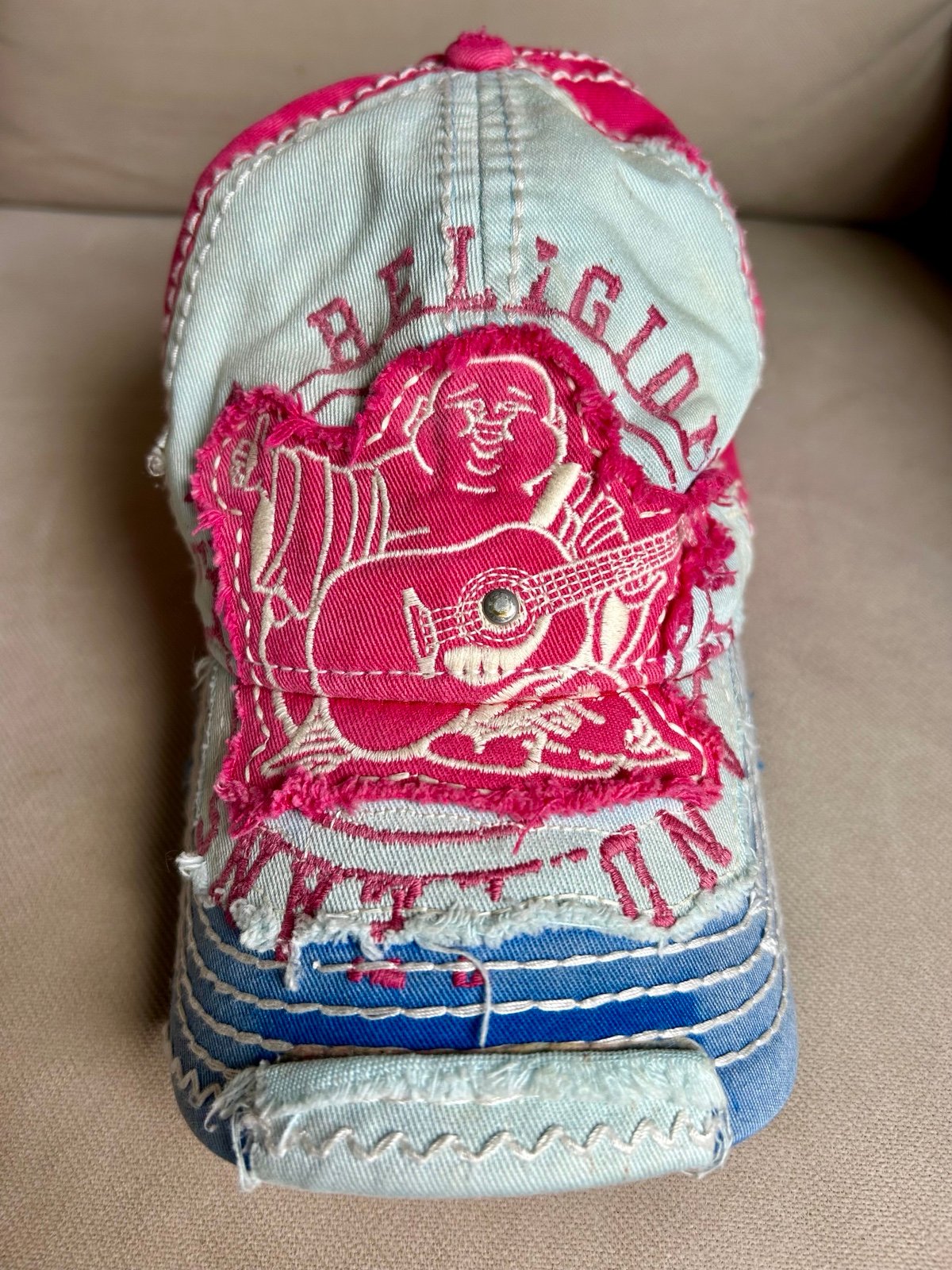 TRUE RELIGION Hat Distressed Buddha Logo Embroidered Accent OG Cap Y2K