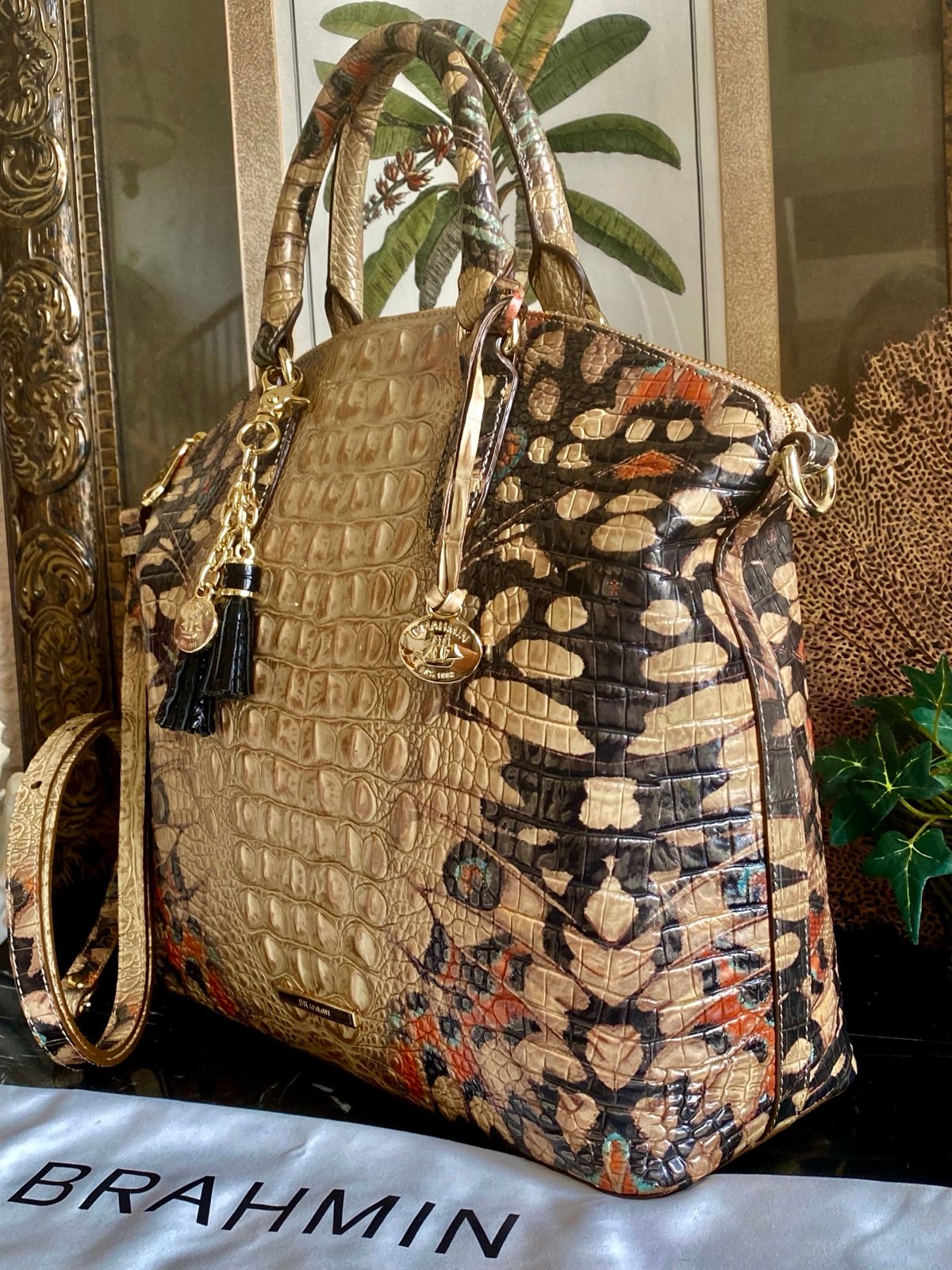 WHAT a BEAUTY!! GEM LACEWING BRAHMIN LARGE DUXBURY DOME SATCHEL+Tassel