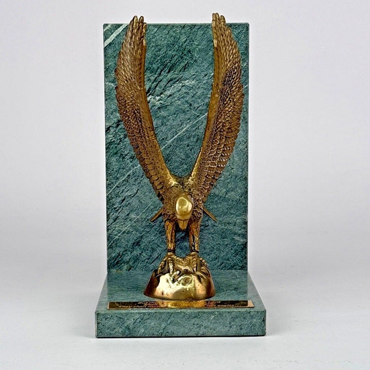 Solid Brass Eagle Green Marble Bookend 7.5 Bible Verse Isaiah 40:31 **One Only*