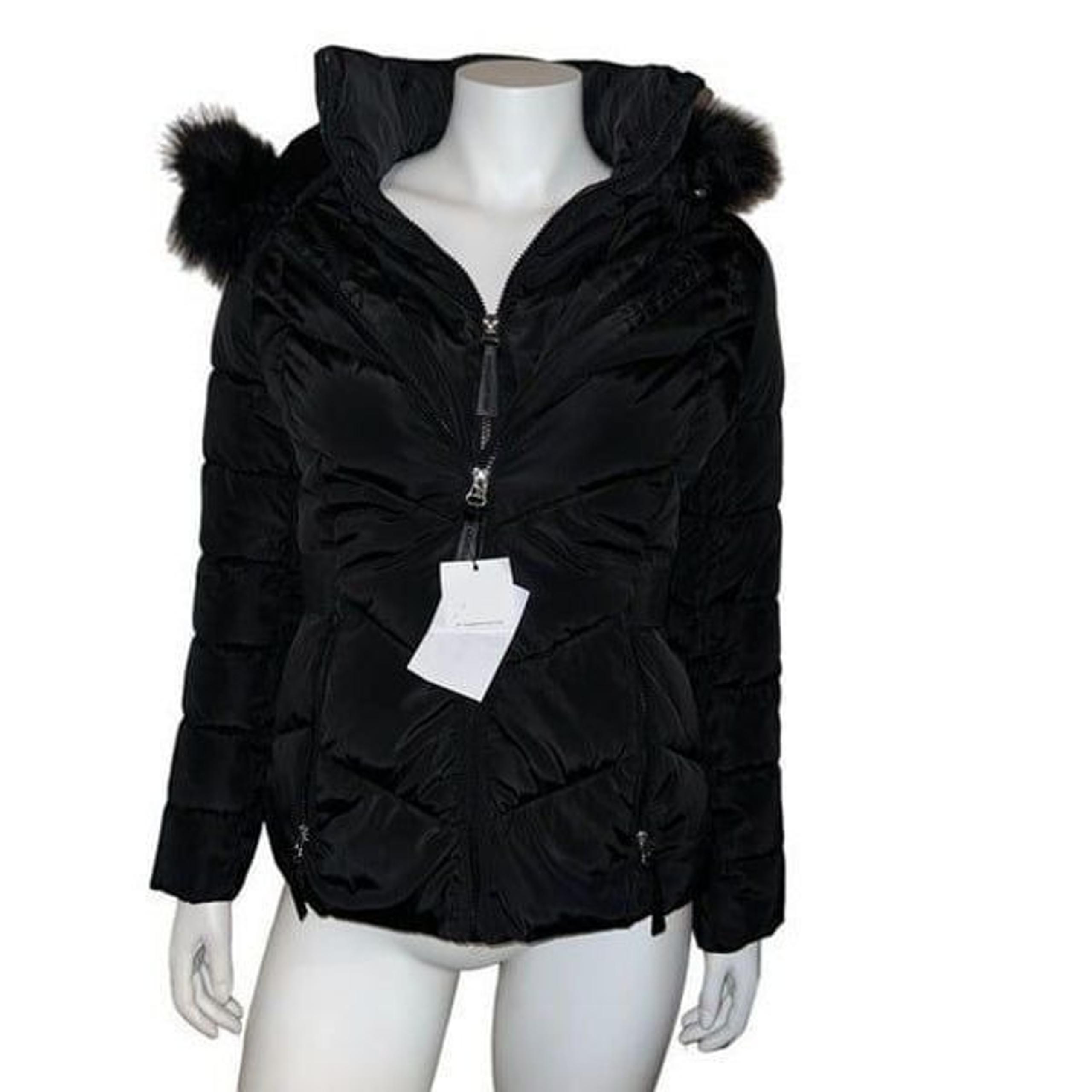 Calvin Klein Womens Zip Faux Fur Hooded Puffer Jacket Black Extra Small NWT