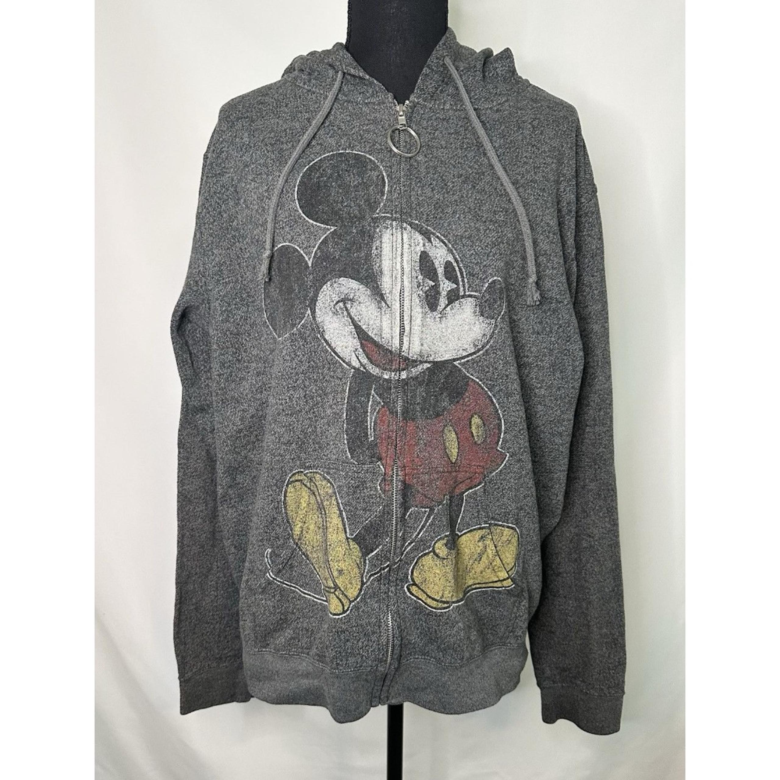 Disney Parks Mickey Mouse Gray Hoodie Sweater Full Zip Women's LARGE