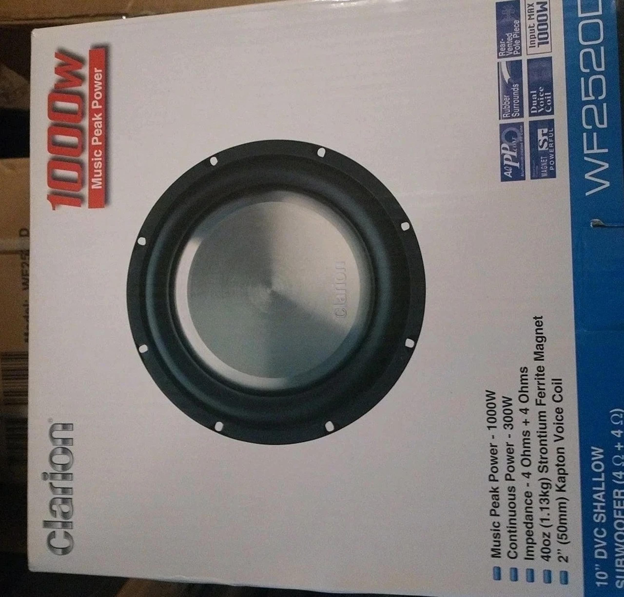 Clarion WF2520D 1000W Max 10"Dual 4Ohm Voice Coil Shallow-Mount Subwoofer
