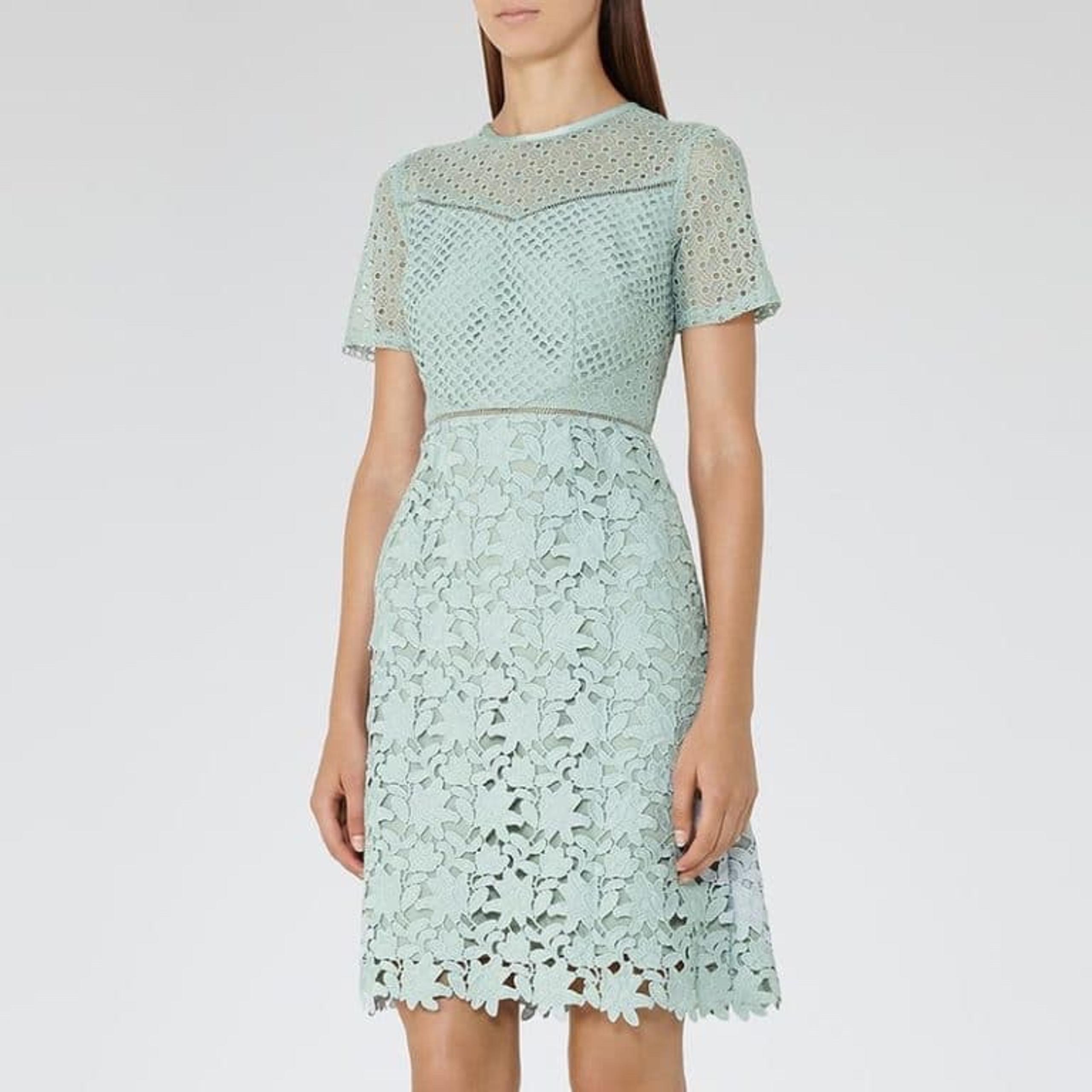 NWT Reiss Heather Mix Lace Cocktail Dress in Sage, Size 6