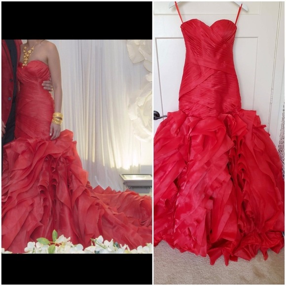 Red Rose Flower Mermaid Wedding Dress