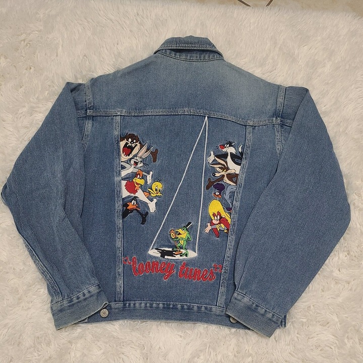 VTG Warner Bros Studio Store Looney Tunes Denim Cord Jacket Trucker Blue XS