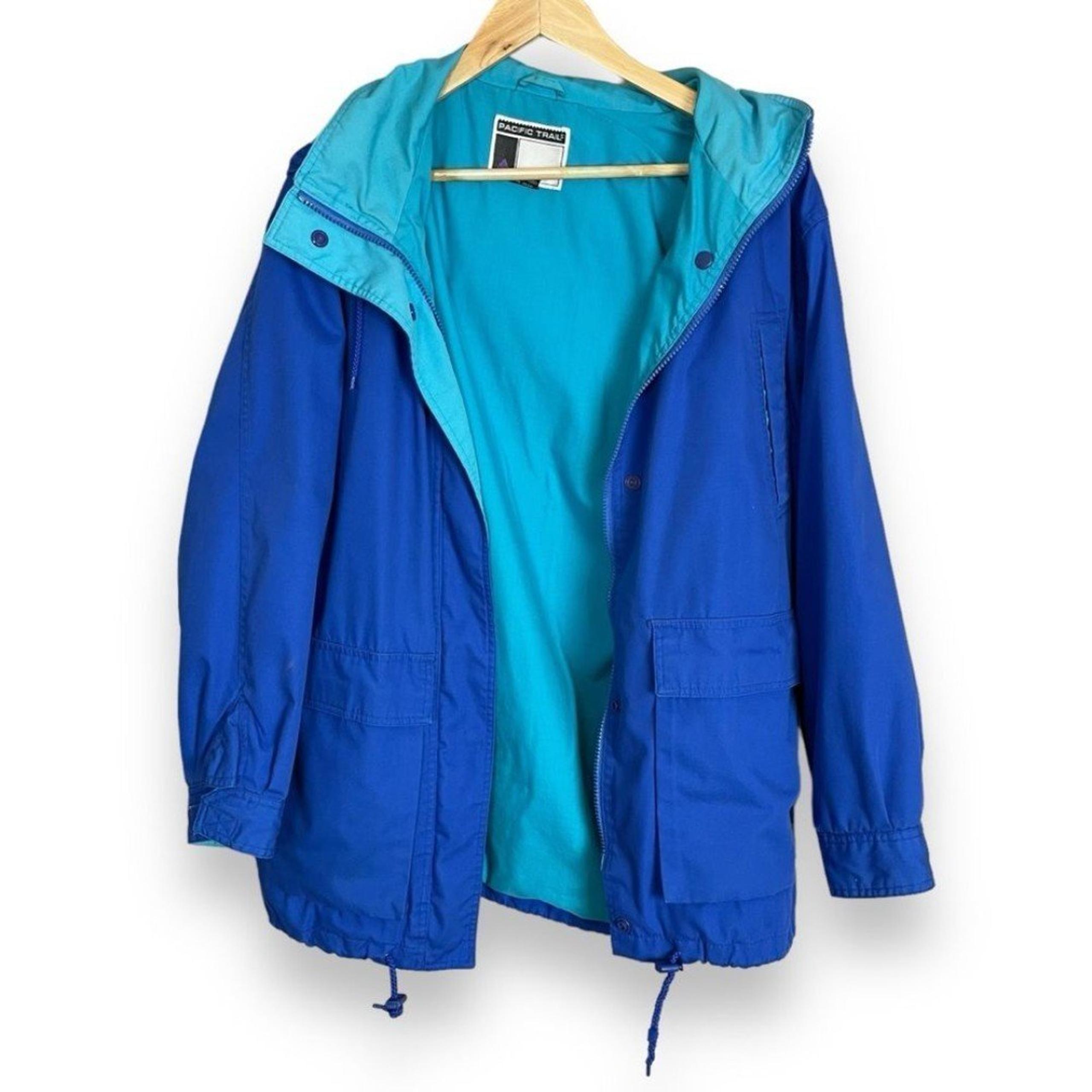 Vintage Pacific Trail Windbreaker Jacket Blue Women Size Large Hood Outdoors 90s