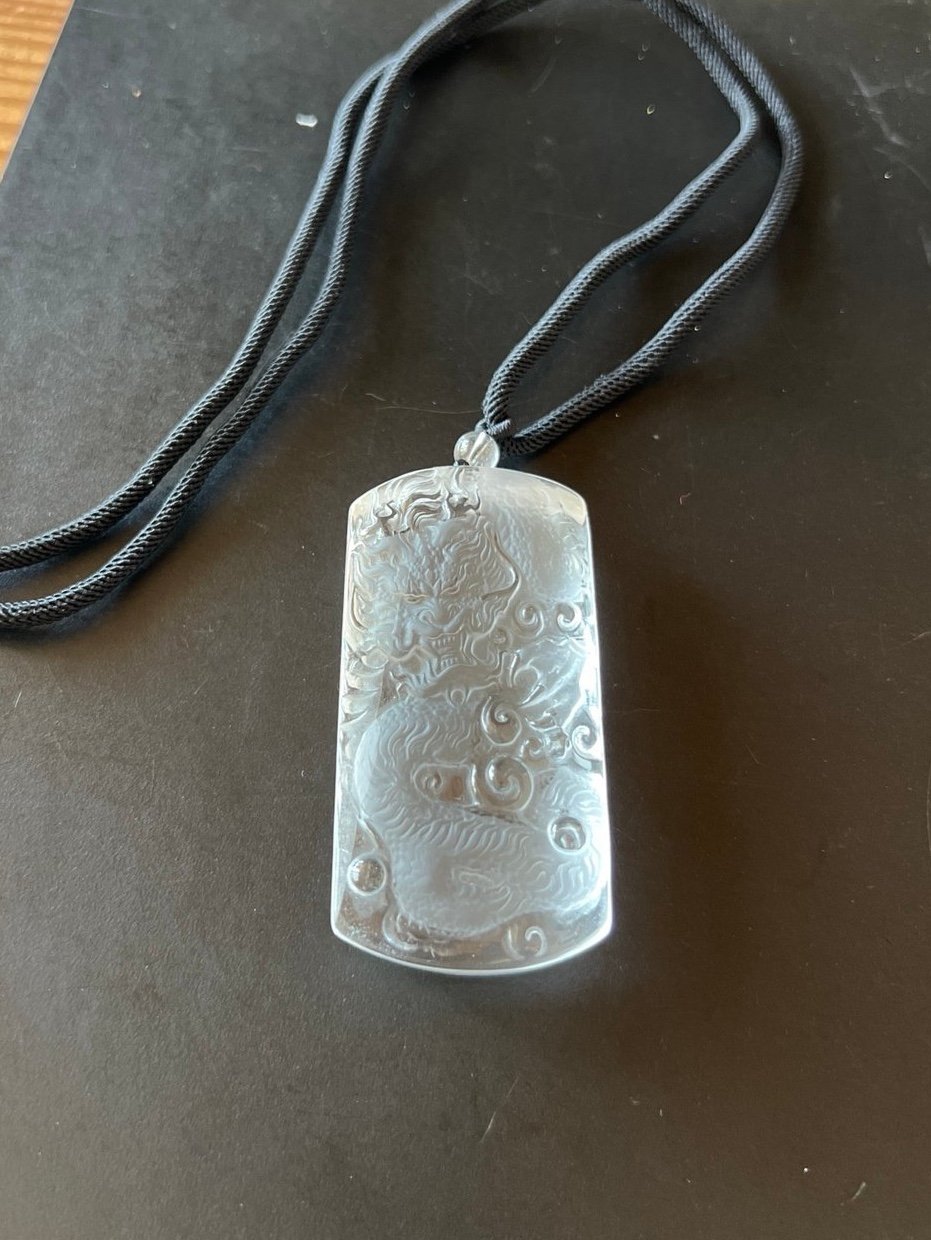 Clear quartz carved dragon crystal Necklace-A170