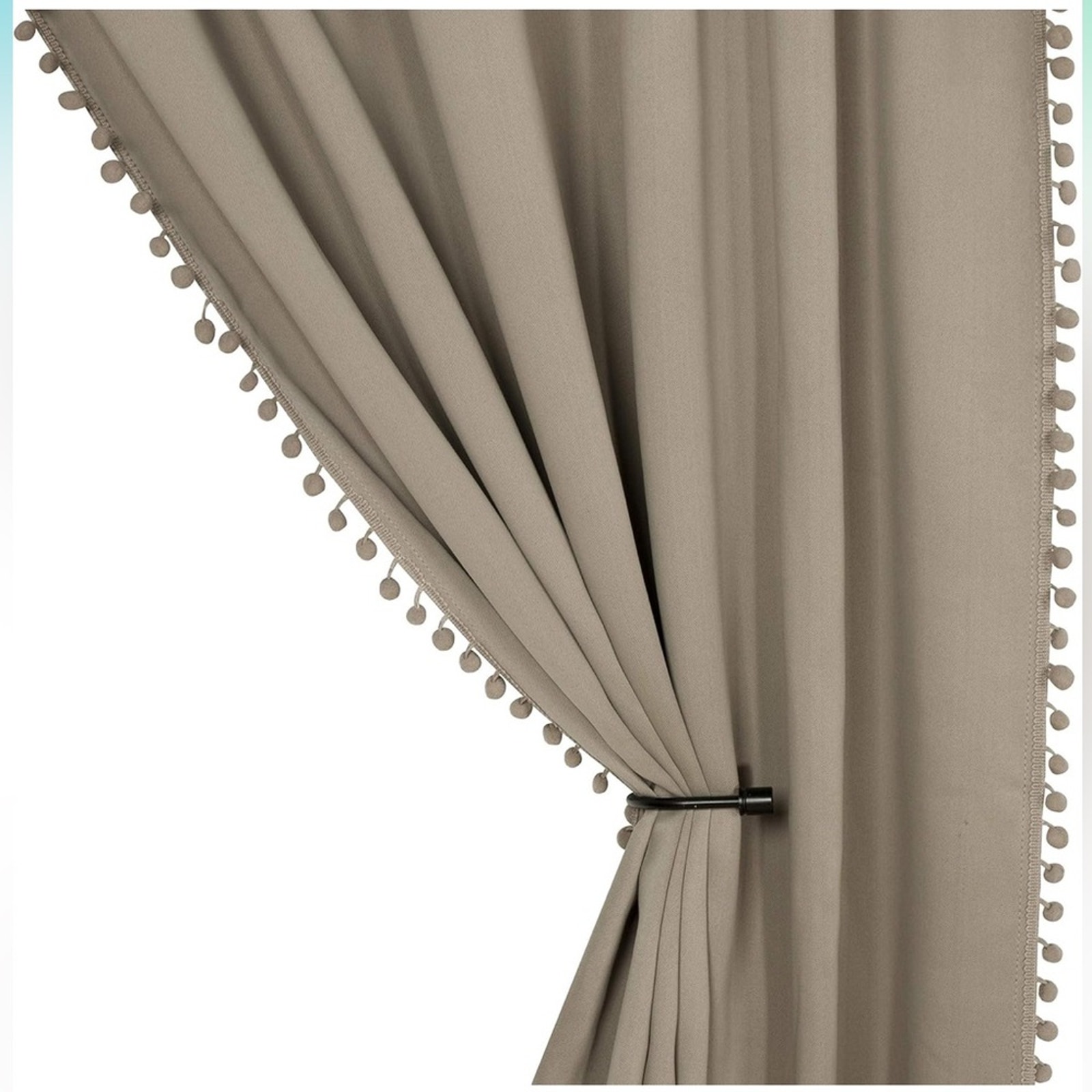 Pom Pom Blackout Curtains Bedroom, 42 x 84” Khaki, Set of 2 Panels Thermal