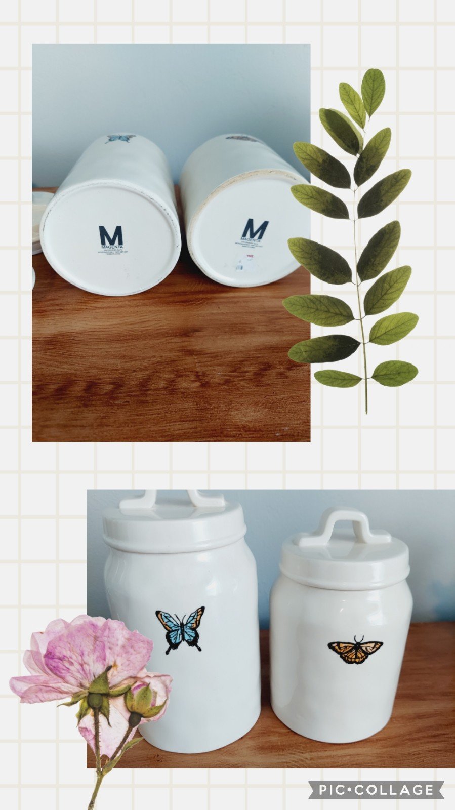 Magenta M Stamped Butterfly Monarch Canister Set Very Hard to Find Rae Dunn