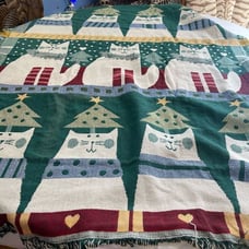 Crown Crafts Cat Kitty Christmas Cotton Throw Blanket VTG Rare