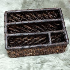 Vintage Rectangle Wicker / Rattan Woven Desk Organizer 4 Section