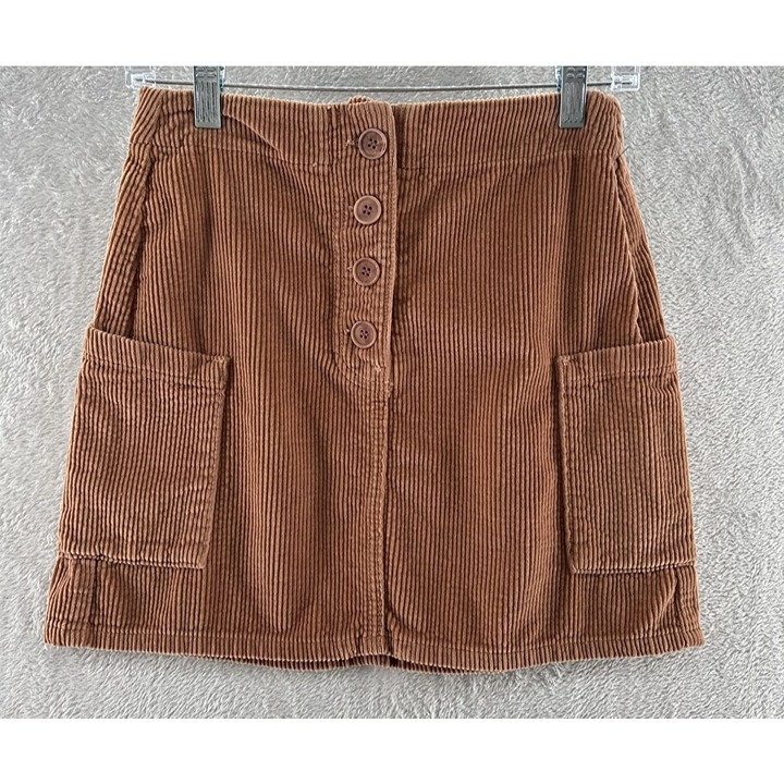 Reformation Womens Brown Corduroy Skirt Button Fly Wally Nutmeg Sz 2