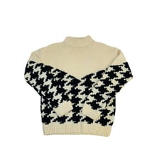 Vintage Womens Large Houndstooth Print Wool Turtleneck Sweater