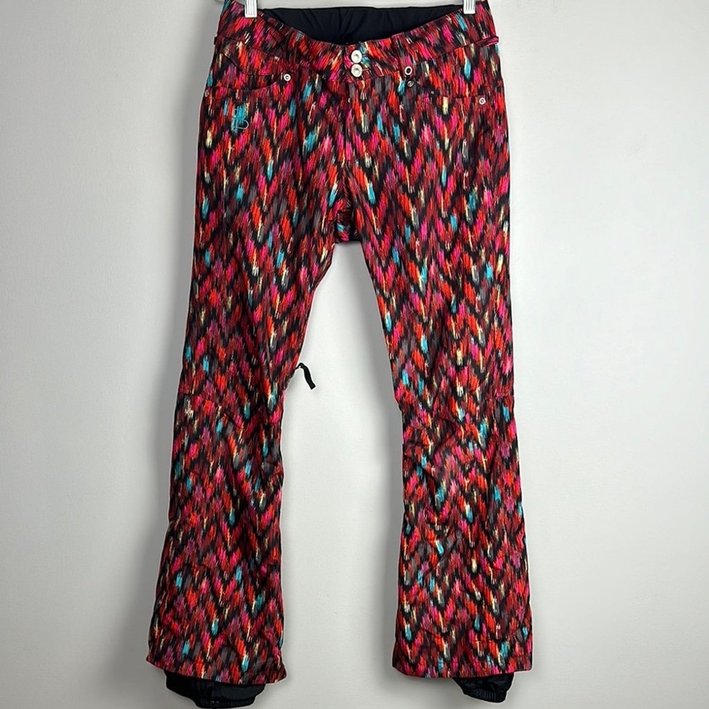 B by Burton Dry Ride Ski Snow Adjustable Pants Size M Red Black Print Pockets