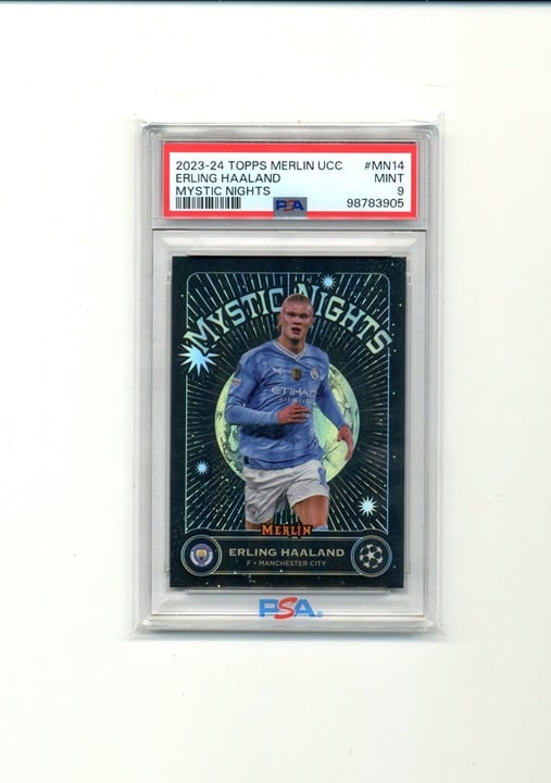 2023-24 Topps Merlin UCC Mystic Nights MN14 Erling Haaland PSA 9 Manchester City