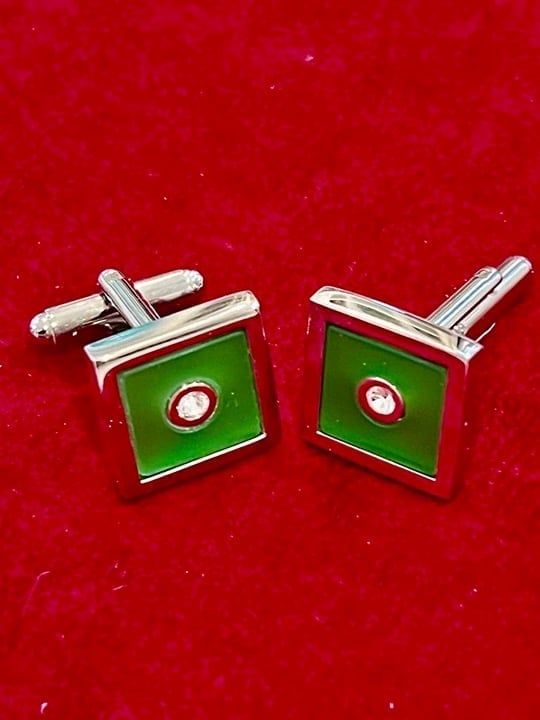 Stering Silver Green Cat's Eye Stone cufflinks (index)