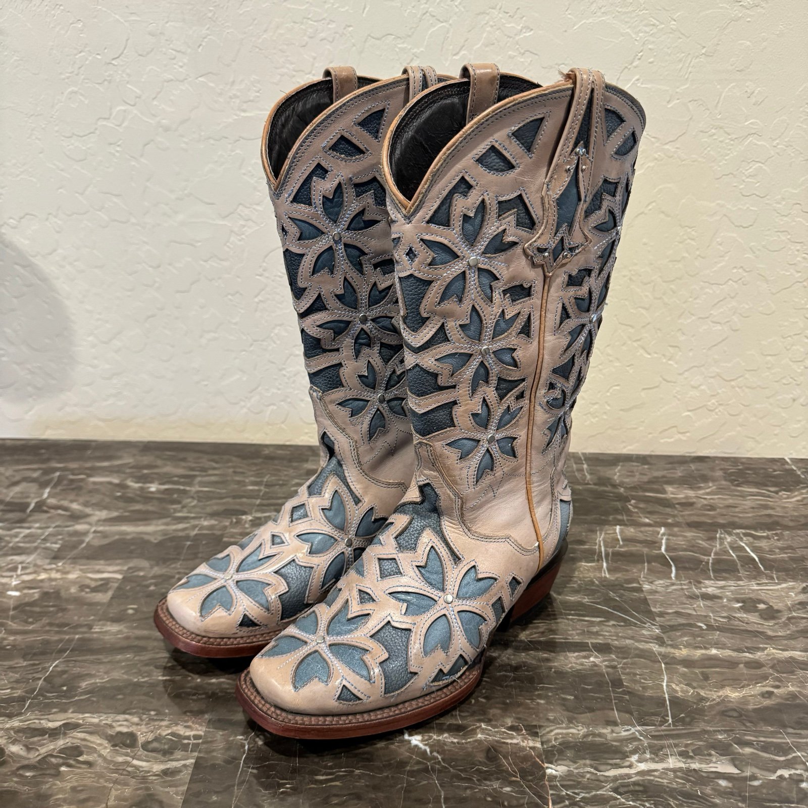 NEW J.B. Dillon Square Toe Leather Overlay Cowboy Boots