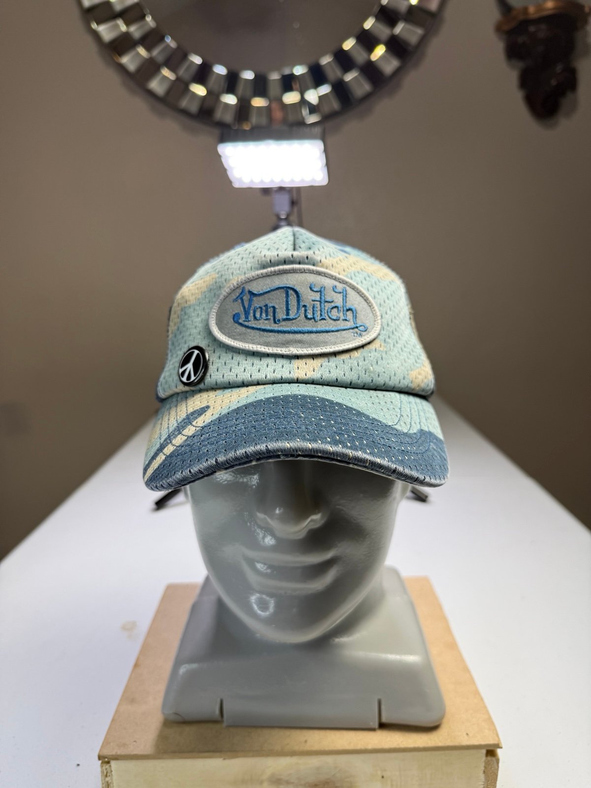 Vintage Von Dutch Blue Camo Mesh Trucker Hat Cap Y2K Logo Men's