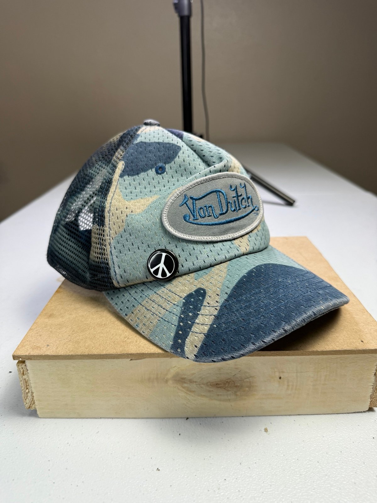 Vintage Von Dutch Blue Camo Mesh Trucker Hat Cap Y2K Logo Men's
