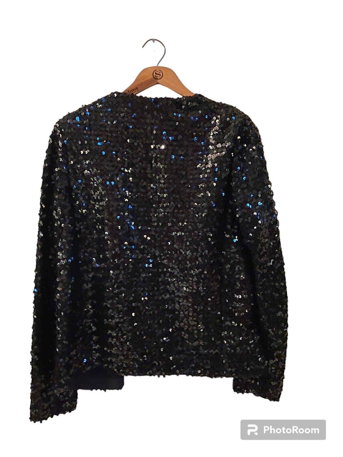 Vintage Women's Black Sequins Covering Long Sleeve Jacket Size 42 Medium