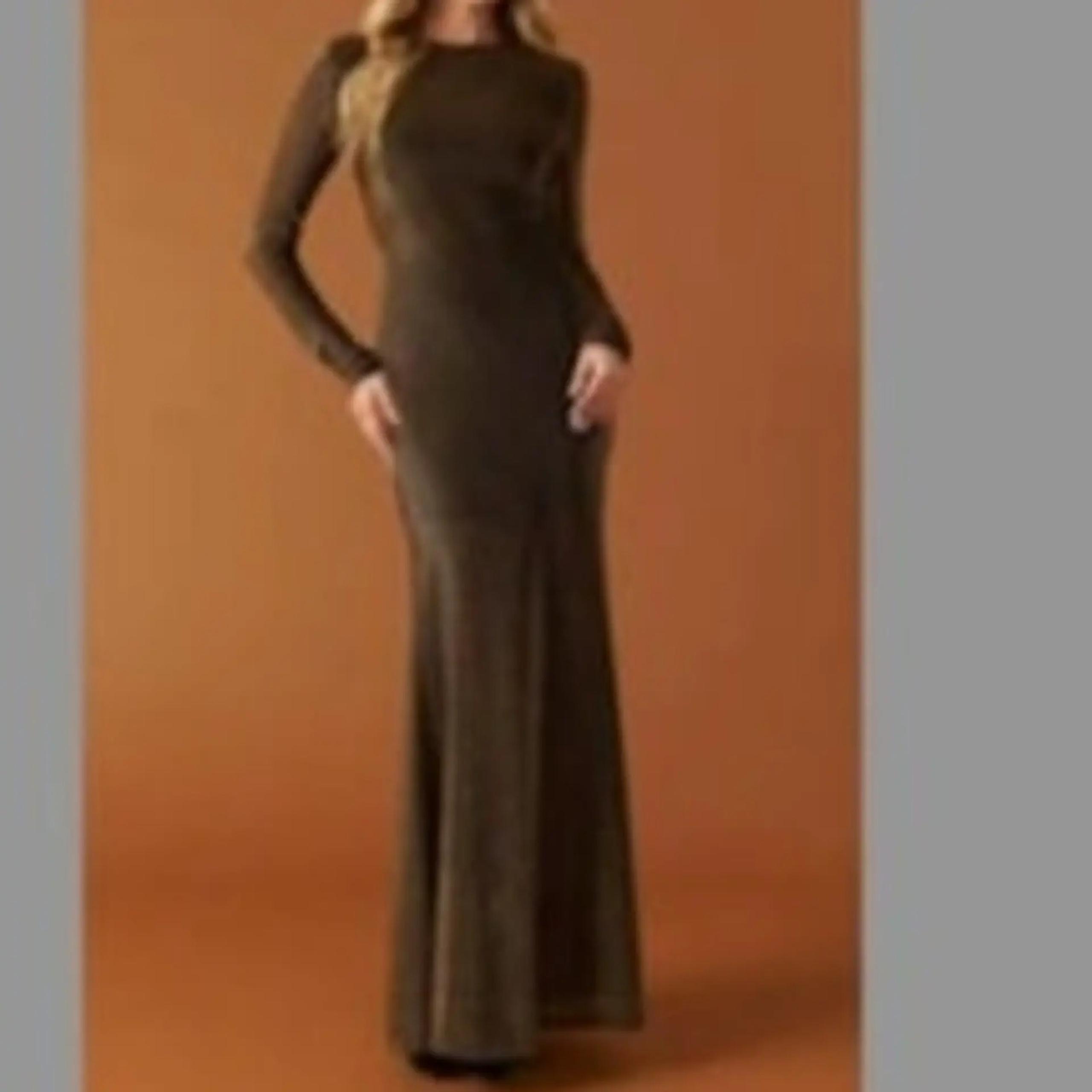 Women's Shimmer Long Sleeve Maxi Dress NEW Black Gold L Large