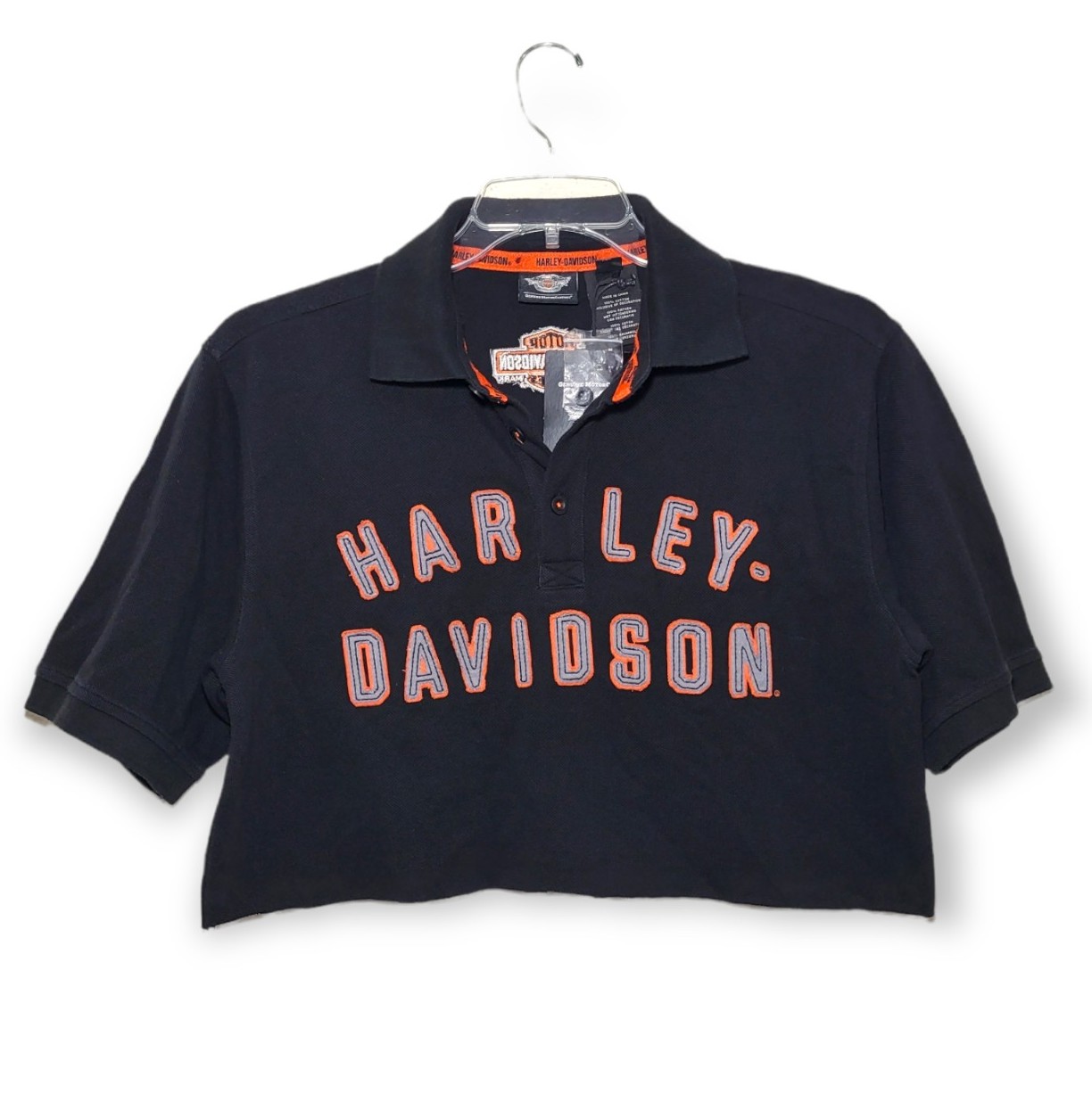 Harley Davidson Crop Top Polo Shirt Black Small