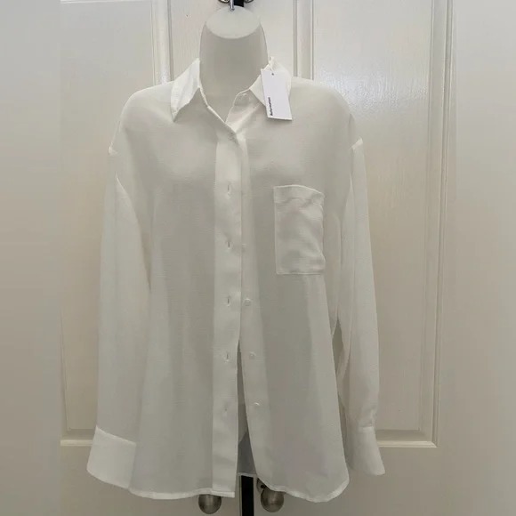 REFORMATION White Sheer Oversized Button Shirt Sz M