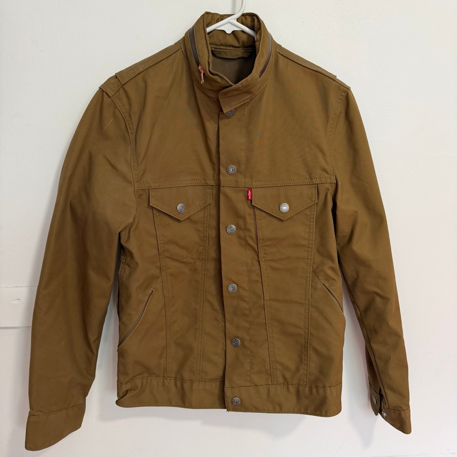 Levi’s Commuter Cycling Trucker Jacket Khaki Mens Small Brown Biker Military