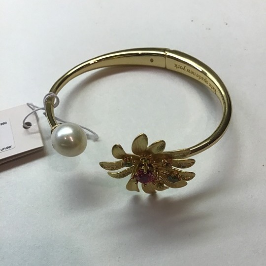 Kate Spade Gold Hinged Cuff Bracelet with Pearl and Flower