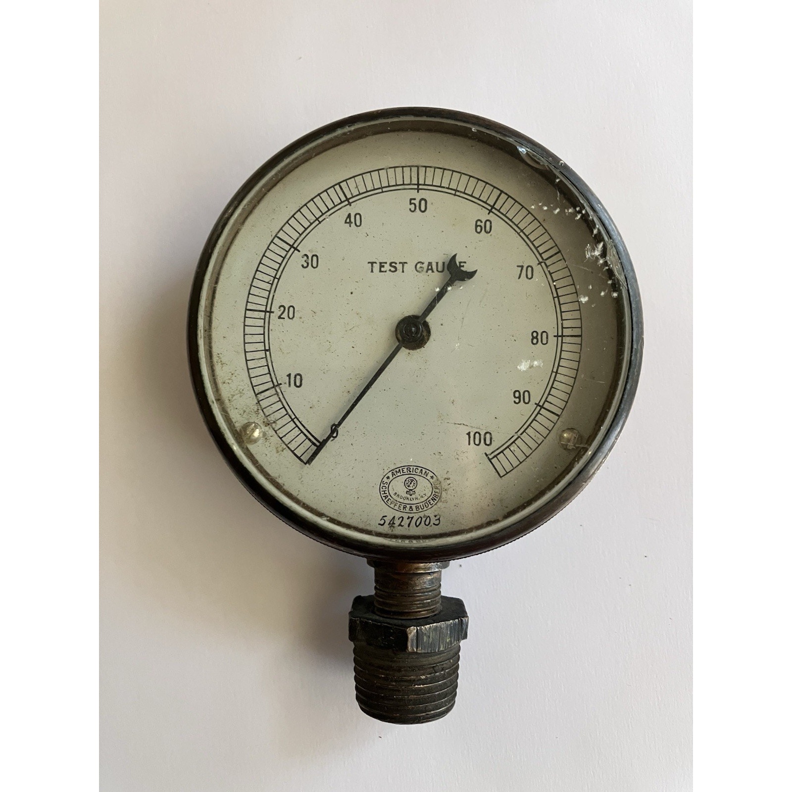 Antique Brass Test Gauge American Schaeffer & Budenberg 100 Psi Steam Pressure