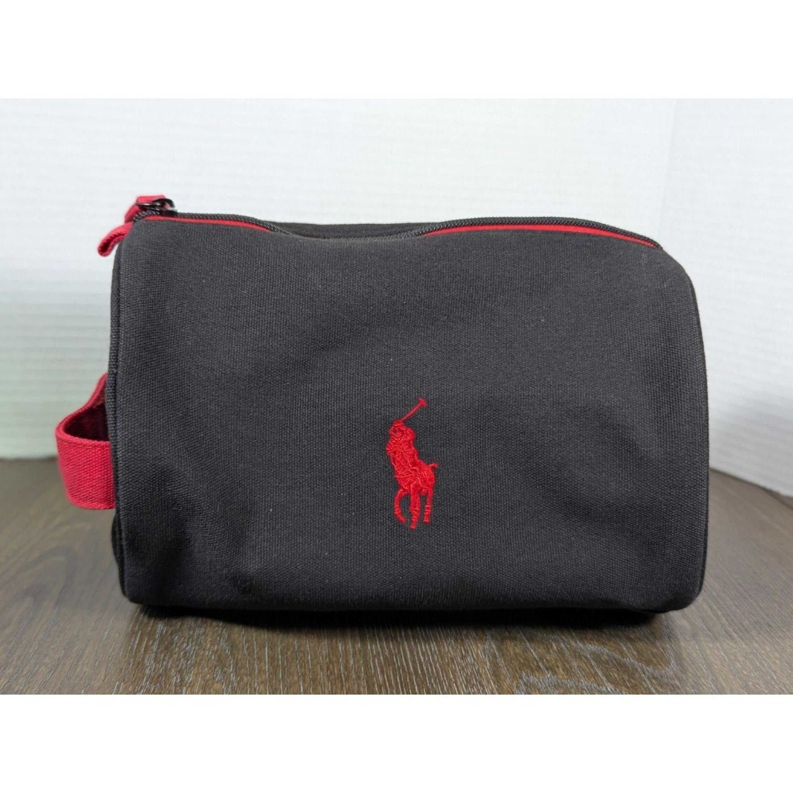 POLO Ralph Lauren Black Red Toiletries Travel Bag Canvas Zip Enclosure Logo