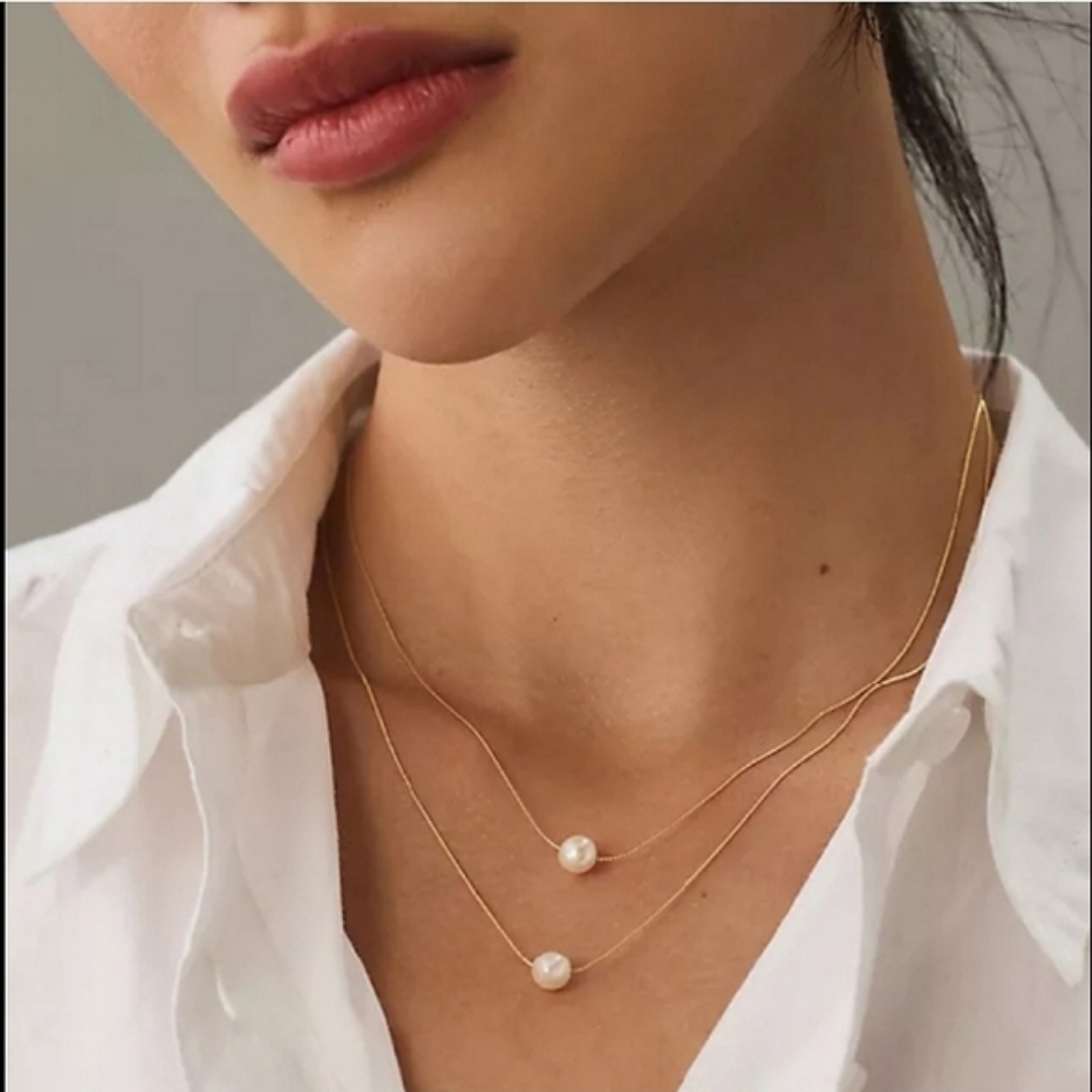 Anthropologie Double Layer Pearl Chain Necklace