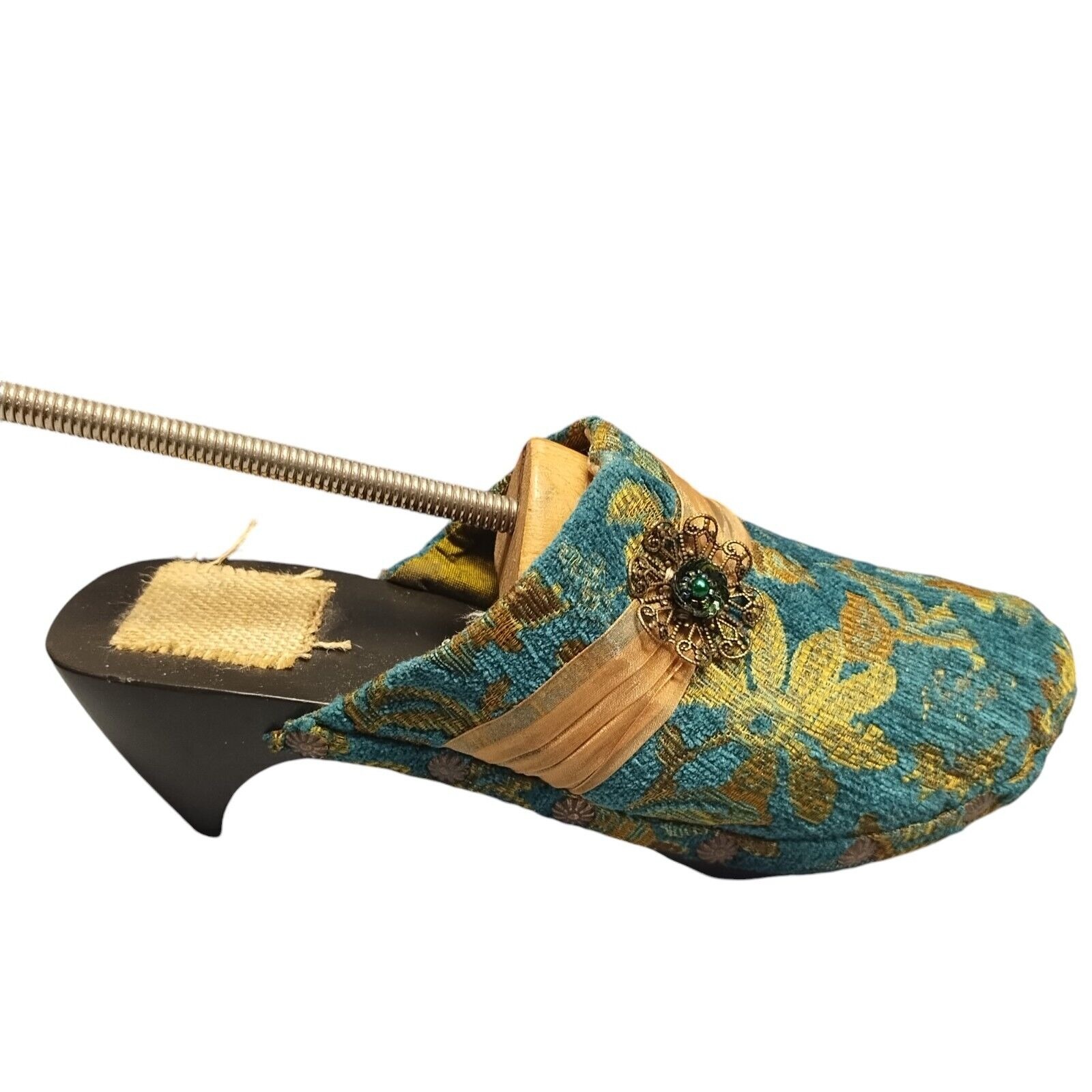 Womens Clogs Mule Size 10 Teal Multi Floral Jacquard Fabric Closed Toe Slip On