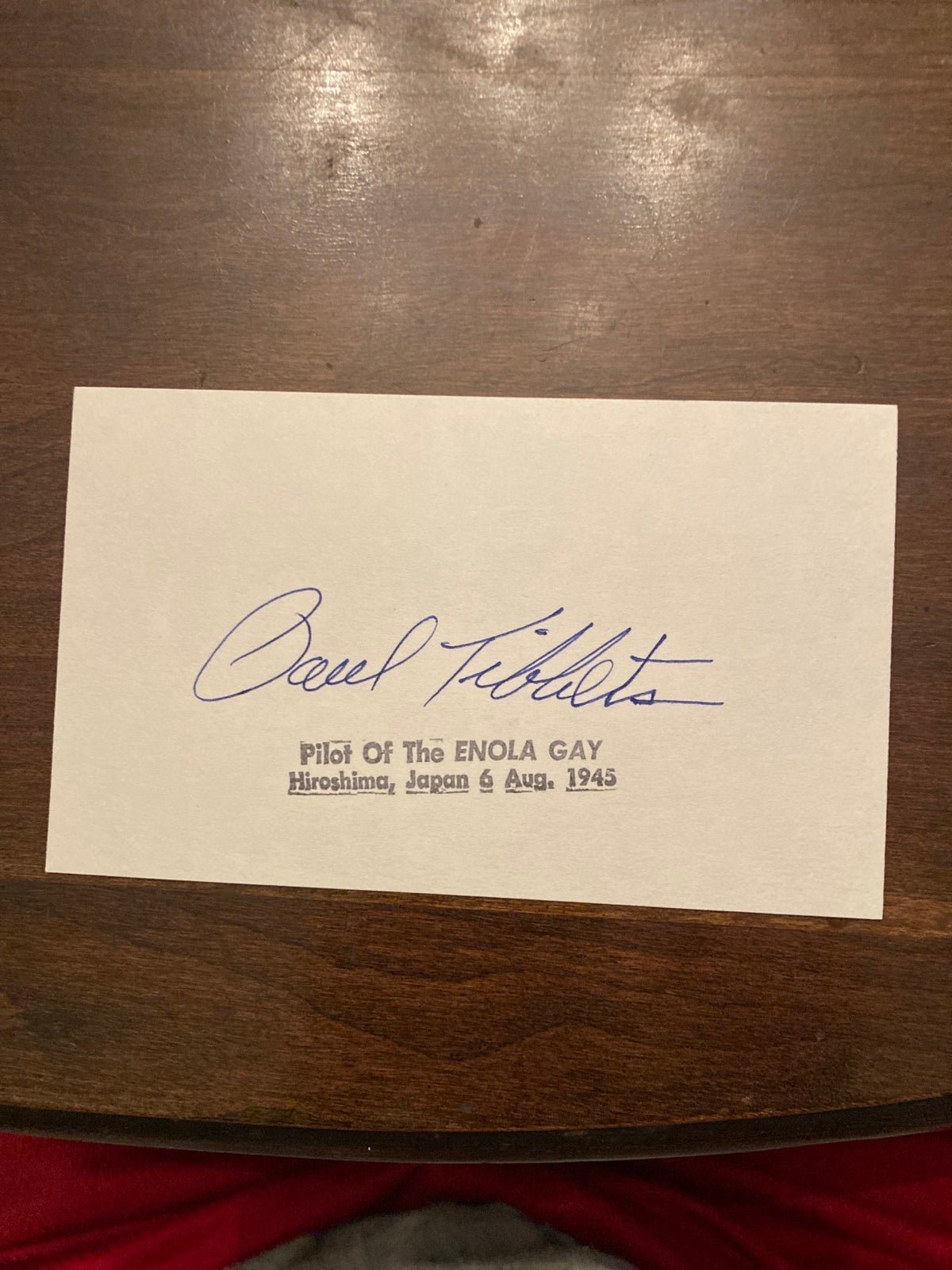 Autograph of famed pilot Paul Tibbet